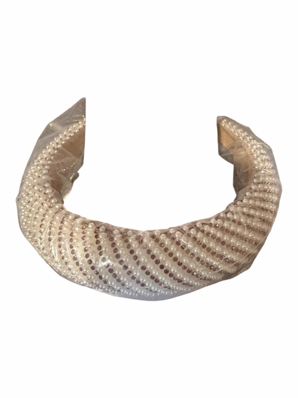 Pearl-Embellished Cream Padded Headband